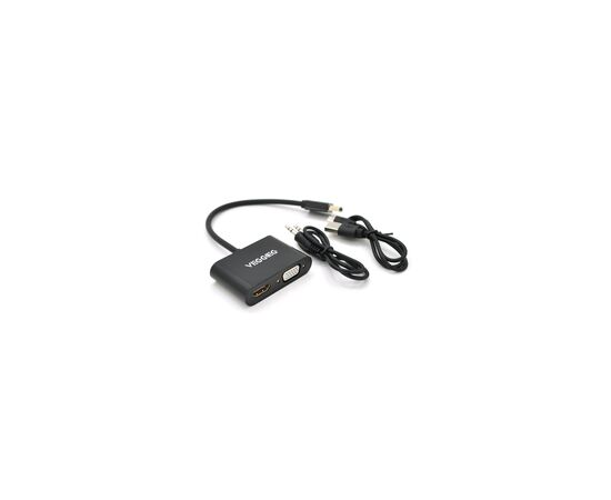 Перехідник HDMI M to VGA F + HDMI F 0.25m black VEGGIEG (YT-C-H-V500)