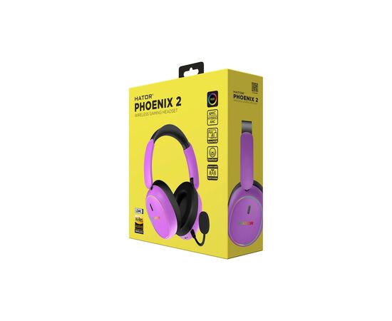 Наушники Hator Phoenix 2 Wireless Hi-Res SyncHUB Cyber Violet (ESH42), изображение 6 Наушники Hator Phoenix 2 Wireless Hi-Res SyncHUB Cyber Violet (ESH42), изображение 6