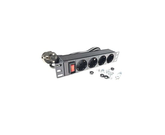Силовой блок 10" 1U, 4xSchuko, кабель 1.8м, вилка Schuko, алюм. корпус Eserver (WT-2316A), изображение 2 Силовой блок 10" 1U, 4xSchuko, кабель 1.8м, вилка Schuko, алюм. корпус Eserver (WT-2316A), изображение 2