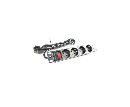 Силовой блок 10" 1U, 4xSchuko, кабель 1.8м, вилка Schuko, алюм. корпус Eserver (WT-2316A), изображение 4 Силовой блок 10" 1U, 4xSchuko, кабель 1.8м, вилка Schuko, алюм. корпус Eserver (WT-2316A), изображение 4