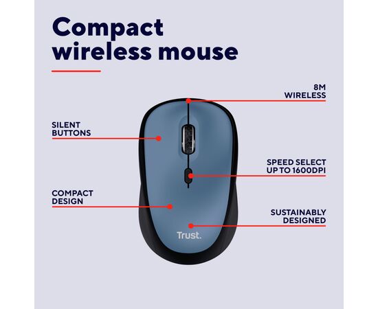 Мышка Trust Yvi+ Silent Wireless/Bluetooth Dark Blue (25514), изображение 7 Мышка Trust Yvi+ Silent Wireless/Bluetooth Dark Blue (25514), изображение 7