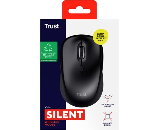 Мышка Trust Yvi+ Silent Wireless/Bluetooth Glossy Black (25512), изображение 6 Мышка Trust Yvi+ Silent Wireless/Bluetooth Glossy Black (25512), изображение 6