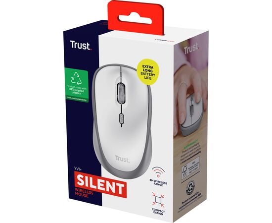 Мышка Trust Yvi+ Silent Wireless/Bluetooth White (25513), изображение 5 Мышка Trust Yvi+ Silent Wireless/Bluetooth White (25513), изображение 5