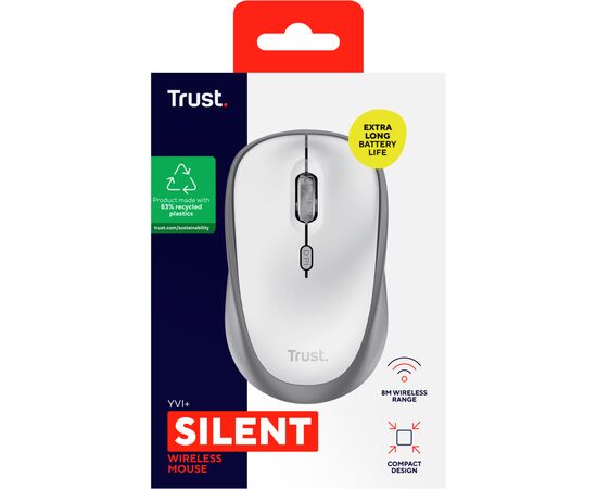 Мышка Trust Yvi+ Silent Wireless/Bluetooth White (25513), изображение 6 Мышка Trust Yvi+ Silent Wireless/Bluetooth White (25513), изображение 6