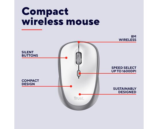 Мышка Trust Yvi+ Silent Wireless/Bluetooth White (25513), изображение 7 Мышка Trust Yvi+ Silent Wireless/Bluetooth White (25513), изображение 7