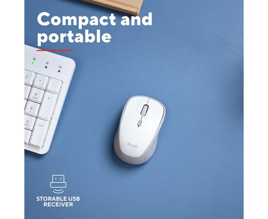 Мышка Trust Yvi+ Silent Wireless/Bluetooth White (25513), изображение 9 Мышка Trust Yvi+ Silent Wireless/Bluetooth White (25513), изображение 9