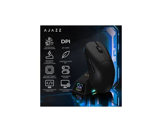 Мышка Ajazz AJ159 APEX Wireless/Bluetooth/USB Black (AJM159-A-B), изображение 9 Мышка Ajazz AJ159 APEX Wireless/Bluetooth/USB Black (AJM159-A-B), изображение 9