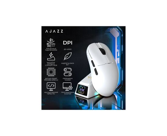 Мишка Ajazz AJ159 APEX Wireless/Bluetooth/USB White (AJM159-A-W), зображення 9 Мишка Ajazz AJ159 APEX Wireless/Bluetooth/USB White (AJM159-A-W), зображення 9