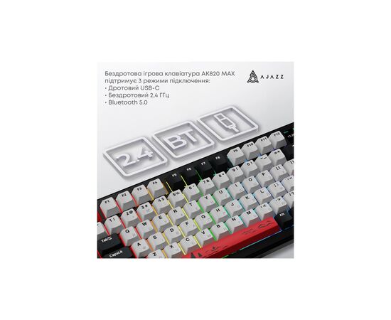 Клавіатура Ajazz AK820 MAX Avocado Switch Black RGB USB/Wireless/Bluetooth UA Black (AK820MAX-AS-BG), зображення 7 Клавіатура Ajazz AK820 MAX Avocado Switch Black RGB USB/Wireless/Bluetooth UA Black (AK820MAX-AS-BG), зображення 7