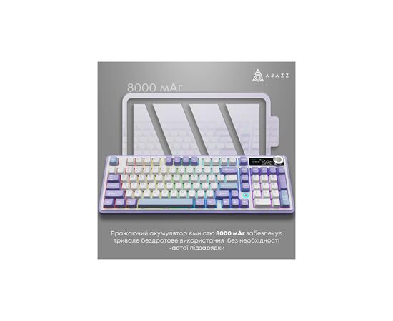 Клавіатура Ajazz AK980 Clear Sky Switch Purple RGB USB/Wireless/Bluetooth UA Purple (AK980-CS-PWB), зображення 11 Клавіатура Ajazz AK980 Clear Sky Switch Purple RGB USB/Wireless/Bluetooth UA Purple (AK980-CS-PWB), зображення 11