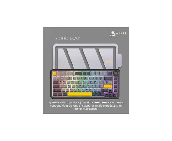 Клавіатура Ajazz AK820 MAX PLUS Daydream Switch RGB Wireless/Bluetooth/USB Black (AK820MAX-DD-BGY), зображення 4 Клавіатура Ajazz AK820 MAX PLUS Daydream Switch RGB Wireless/Bluetooth/USB Black (AK820MAX-DD-BGY), зображення 4
