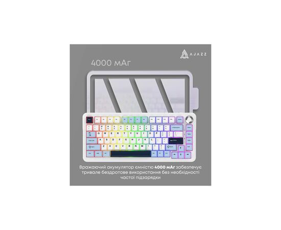 Клавіатура Ajazz AK820 MAX PLUS Daydream Switch RGB Wireless/Bluetooth/USB White (AK820MAX-DD-BWD), зображення 4 Клавіатура Ajazz AK820 MAX PLUS Daydream Switch RGB Wireless/Bluetooth/USB White (AK820MAX-DD-BWD), зображення 4