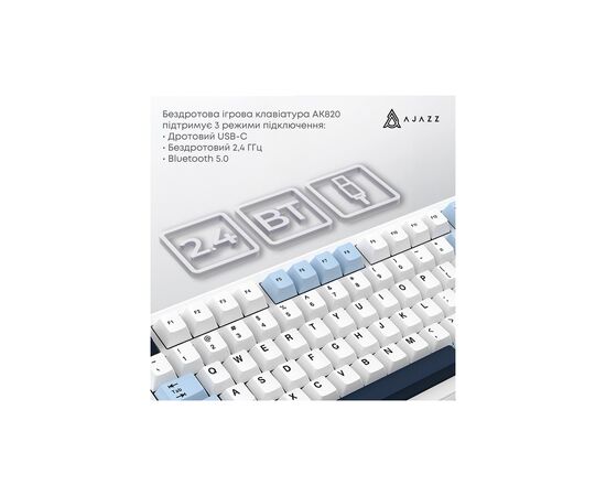 Клавіатура Ajazz AK820 MAX PLUS Daydream Switch RGB Wireless/Bluetooth/USB White (AK820MAX-DD-BWD), зображення 5 Клавіатура Ajazz AK820 MAX PLUS Daydream Switch RGB Wireless/Bluetooth/USB White (AK820MAX-DD-BWD), зображення 5
