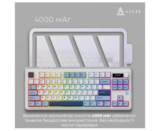 Клавіатура Ajazz AK870 PLUS Murad Switch RGB Wireless/Bluetooth/USB White (AK870-MU-BWD), зображення 6 Клавіатура Ajazz AK870 PLUS Murad Switch RGB Wireless/Bluetooth/USB White (AK870-MU-BWD), зображення 6
