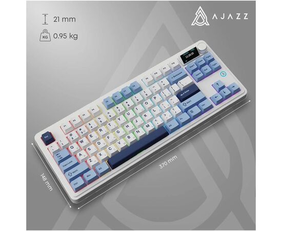 Клавіатура Ajazz AK870 PLUS Murad Switch RGB Wireless/Bluetooth/USB White (AK870-MU-BWD), зображення 7 Клавіатура Ajazz AK870 PLUS Murad Switch RGB Wireless/Bluetooth/USB White (AK870-MU-BWD), зображення 7