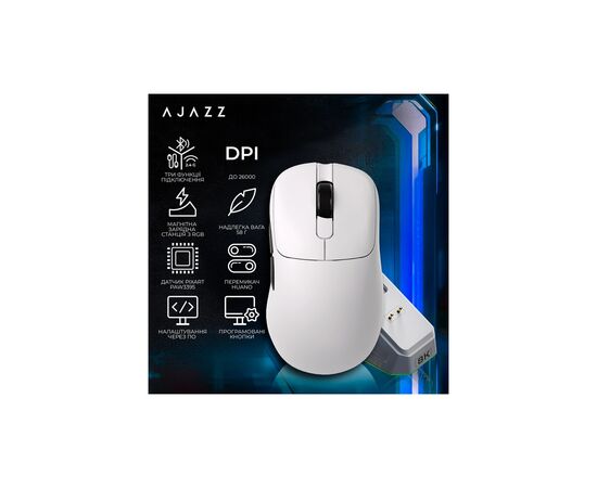 Мышка Ajazz AJ179PRO Wireless/Bluetooth/USB Charging Dock White (AJ179-PRO-W), изображение 6 Мышка Ajazz AJ179PRO Wireless/Bluetooth/USB Charging Dock White (AJ179-PRO-W), изображение 6