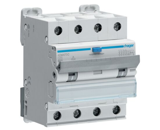 Дифференциальный автоматический выключатель Hager 4-п. 25A C 30mA (6kA) A (B) (ADM475C) Дифференциальный автоматический выключатель Hager 4-п. 25A C 30mA (6kA) A (B) (ADM475C)