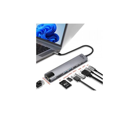 Концентратор Media-Tech USB-C 8-in-1 HDMI 4K/2xUSB-A/2xUSB-C/RJ45/SD/TF/PD 100W USB3.1 (MT5046), изображение 5 Концентратор Media-Tech USB-C 8-in-1 HDMI 4K/2xUSB-A/2xUSB-C/RJ45/SD/TF/PD 100W USB3.1 (MT5046), изображение 5