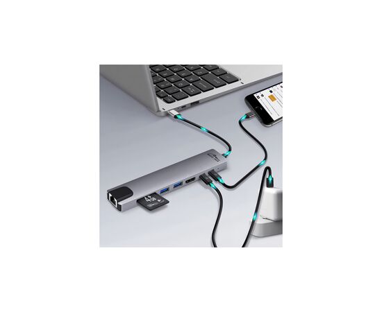 Концентратор Media-Tech USB-C 8-in-1 HDMI 4K/2xUSB-A/2xUSB-C/RJ45/SD/TF/PD 100W USB3.1 (MT5046), изображение 6 Концентратор Media-Tech USB-C 8-in-1 HDMI 4K/2xUSB-A/2xUSB-C/RJ45/SD/TF/PD 100W USB3.1 (MT5046), изображение 6