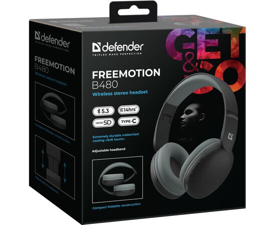 Наушники Defender FreeMotion B480 Bluetooth Black (63480), изображение 9 Наушники Defender FreeMotion B480 Bluetooth Black (63480), изображение 9