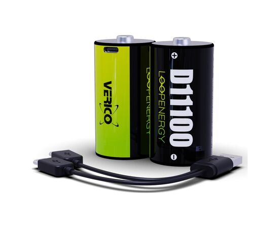 Аккумулятор D/R20 USB Type-С 7400mAh/11100mWh 1.5V Li-ion 2шт./уп. (Loop Energy) Verico (1BTOV-A5N0A2-NN)