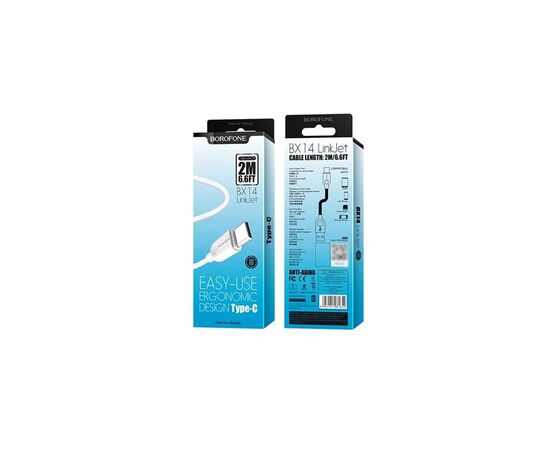Дата кабель USB 2.0 AM to USB-C 2.0m 2.4A white BOROFONE (6957531090021), изображение 2 Дата кабель USB 2.0 AM to USB-C 2.0m 2.4A white BOROFONE (6957531090021), изображение 2