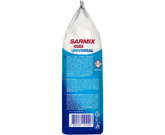Стиральный порошок Sarmix Active Universal для всех типов стирки 750 г (4820268104106), изображение 2 Стиральный порошок Sarmix Active Universal для всех типов стирки 750 г (4820268104106), изображение 2