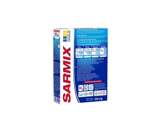 Стиральный порошок Sarmix Active White для всех типов стирки 300 г (4820268104205), изображение 2 Стиральный порошок Sarmix Active White для всех типов стирки 300 г (4820268104205), изображение 2