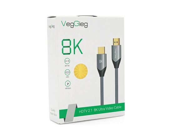 Кабель мультимедійний HDMI M to HDMI M 1.0m 8K silver VEGGIEG (YT-HDMI(M)/(M)V-H401/40356), зображення 3 Кабель мультимедійний HDMI M to HDMI M 1.0m 8K silver VEGGIEG (YT-HDMI(M)/(M)V-H401/40356), зображення 3