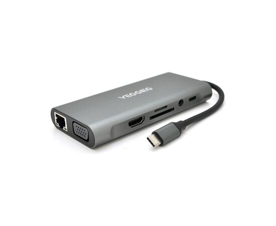 Концентратор VEGGIEG USB-C 7-in-1 USB-C + 3xUSB 3.0 + HDMI + 3.5mm + SD/TF + RJ45 0.1m silver (TC11-S), изображение 2 Концентратор VEGGIEG USB-C 7-in-1 USB-C + 3xUSB 3.0 + HDMI + 3.5mm + SD/TF + RJ45 0.1m silver (TC11-S), изображение 2