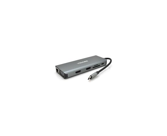 Концентратор VEGGIEG USB-C 9-in-1 USB-C + 4xUSB 3.0 + 2xHDMI + VGA + SD/TF + RJ45 0.1m silver (TC12), изображение 2 Концентратор VEGGIEG USB-C 9-in-1 USB-C + 4xUSB 3.0 + 2xHDMI + VGA + SD/TF + RJ45 0.1m silver (TC12), изображение 2
