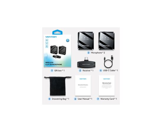 Мікрофон Vention USB-C 2-Pack Wireless Lavalier Black (NCBB0), зображення 4 Мікрофон Vention USB-C 2-Pack Wireless Lavalier Black (NCBB0), зображення 4