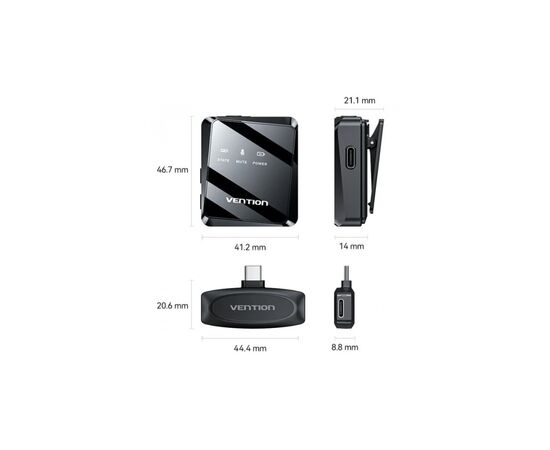 Мікрофон Vention USB-C 2-Pack Wireless Lavalier Black (NCBB0), зображення 5 Мікрофон Vention USB-C 2-Pack Wireless Lavalier Black (NCBB0), зображення 5