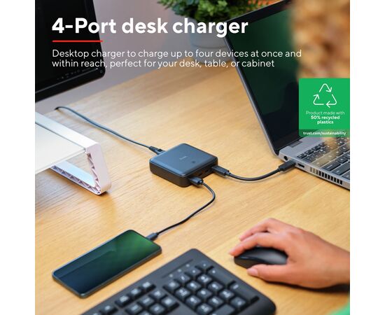 Зарядное устройство Trust 3xUSB-C + USB-A 100W PD black (25242_TRUST), изображение 2 Зарядное устройство Trust 3xUSB-C + USB-A 100W PD black (25242_TRUST), изображение 2