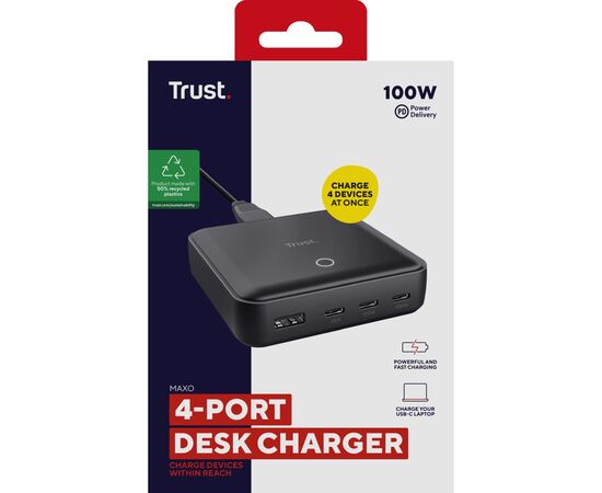 Зарядное устройство Trust 3xUSB-C + USB-A 100W PD black (25242_TRUST), изображение 7 Зарядное устройство Trust 3xUSB-C + USB-A 100W PD black (25242_TRUST), изображение 7
