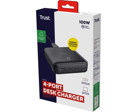 Зарядное устройство Trust 3xUSB-C + USB-A 100W PD black (25242_TRUST), изображение 8 Зарядное устройство Trust 3xUSB-C + USB-A 100W PD black (25242_TRUST), изображение 8