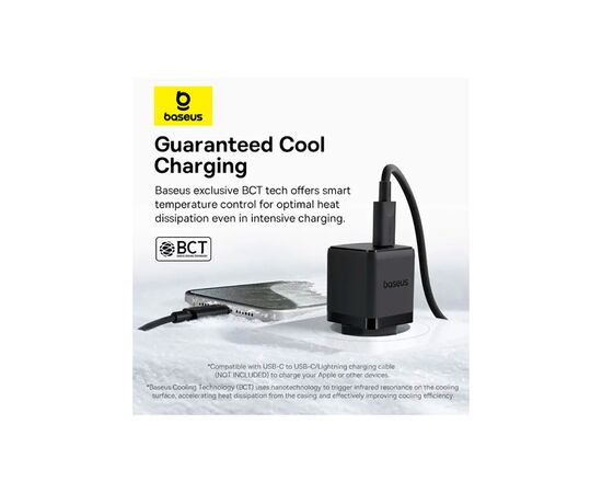 Зарядное устройство Baseus Palm Fast Charger 1C 30W + Cable 1.0m Type-C 60W black (P10111605113-01), изображение 10 Зарядное устройство Baseus Palm Fast Charger 1C 30W + Cable 1.0m Type-C 60W black (P10111605113-01), изображение 10