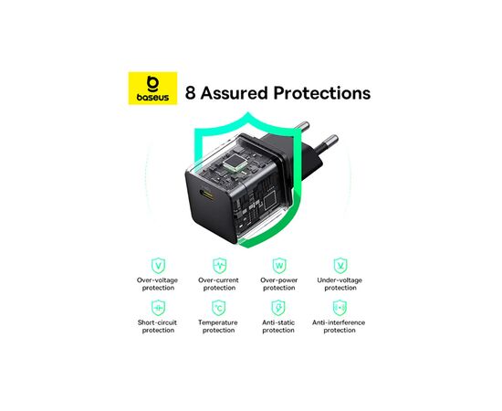 Зарядное устройство Baseus Palm Fast Charger 1C 30W + Cable 1.0m Type-C 60W black (P10111605113-01), изображение 11 Зарядное устройство Baseus Palm Fast Charger 1C 30W + Cable 1.0m Type-C 60W black (P10111605113-01), изображение 11
