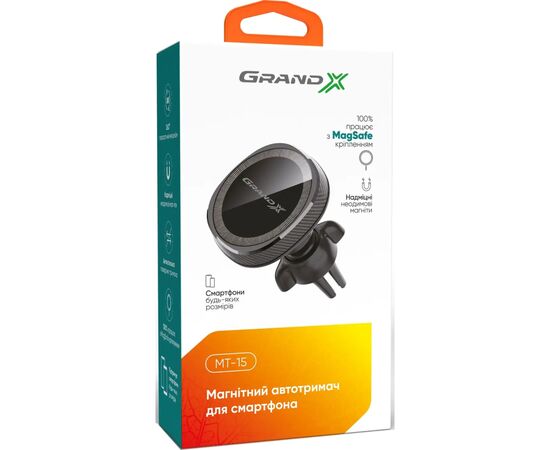 Універсальний автотримач Grand-X MT-15 MagSafe (кріплення на дефлектор) (MT-15), зображення 3 Універсальний автотримач Grand-X MT-15 MagSafe (кріплення на дефлектор) (MT-15), зображення 3