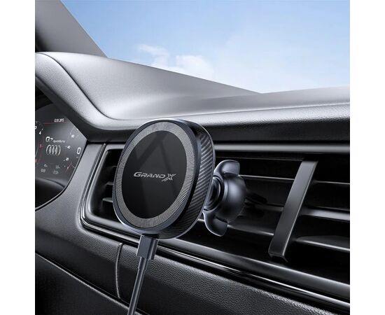 Універсальний автотримач Grand-X MT-15W MagSafe з зарядкою 15W (кріплення на дефлектор) (MT-15W), зображення 6 Універсальний автотримач Grand-X MT-15W MagSafe з зарядкою 15W (кріплення на дефлектор) (MT-15W), зображення 6
