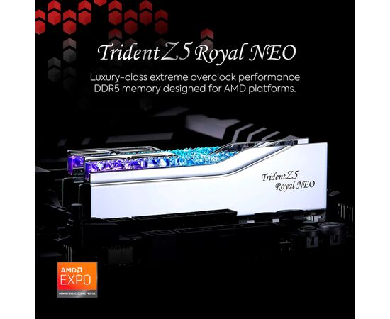 Модуль памяти для компьютера DDR5 32GB (2x16GB) 6000 MHz Trident Z5 Royal Silver G.Skill (F5-6000J2836G16GX2-TR5S), изображение 4 Модуль памяти для компьютера DDR5 32GB (2x16GB) 6000 MHz Trident Z5 Royal Silver G.Skill (F5-6000J2836G16GX2-TR5S), изображение 4