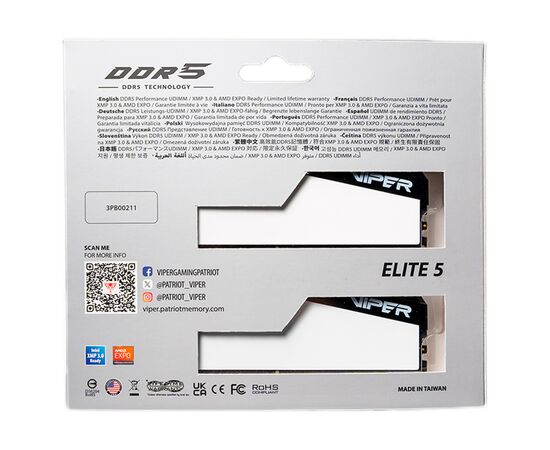 Модуль памяти для компьютера DDR5 64GB (2x32GB) 6400 MHz Viper Elite 5 Patriot (VEB564G6432KW), изображение 8 Модуль памяти для компьютера DDR5 64GB (2x32GB) 6400 MHz Viper Elite 5 Patriot (VEB564G6432KW), изображение 8