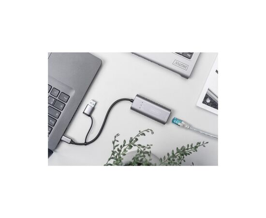 Переходник USB-C + USB 3.0 to RJ45 2500Mbps Ethernet Digitus (DN-3028), изображение 2 Переходник USB-C + USB 3.0 to RJ45 2500Mbps Ethernet Digitus (DN-3028), изображение 2