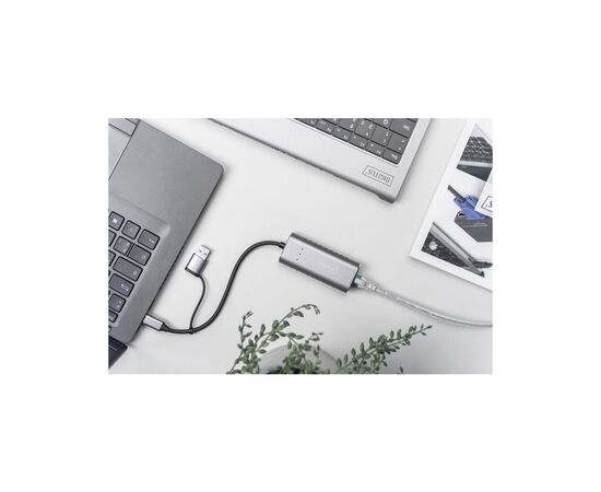 Переходник USB-C + USB 3.0 to RJ45 2500Mbps Ethernet Digitus (DN-3028), изображение 4 Переходник USB-C + USB 3.0 to RJ45 2500Mbps Ethernet Digitus (DN-3028), изображение 4
