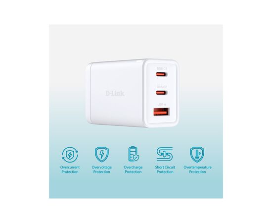 Зарядное устройство D-Link 2xUSB-C + 1xUSB-A 65W GaN white (DCP-651), изображение 4 Зарядное устройство D-Link 2xUSB-C + 1xUSB-A 65W GaN white (DCP-651), изображение 4