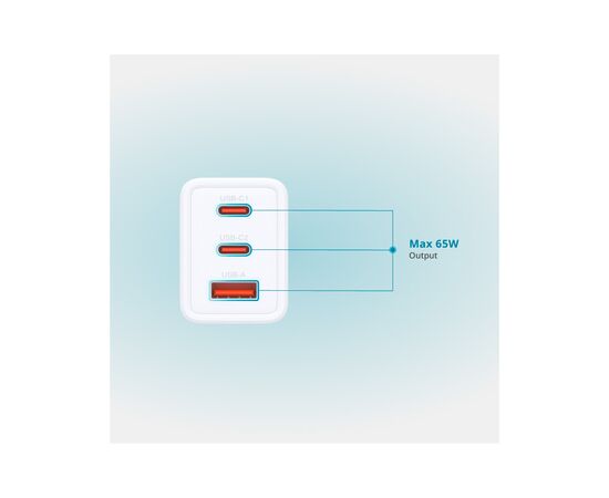 Зарядное устройство D-Link 2xUSB-C + 1xUSB-A 65W GaN white (DCP-651), изображение 6 Зарядное устройство D-Link 2xUSB-C + 1xUSB-A 65W GaN white (DCP-651), изображение 6