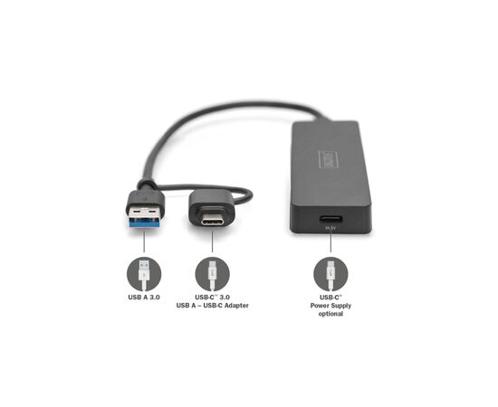 Концентратор Digitus USB-C + USB-A to 4xUSB-A 0.2m black (DA-70235), изображение 2 Концентратор Digitus USB-C + USB-A to 4xUSB-A 0.2m black (DA-70235), изображение 2