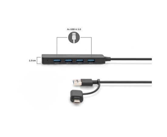 Концентратор Digitus USB-C + USB-A to 4xUSB-A 0.2m black (DA-70235), изображение 3 Концентратор Digitus USB-C + USB-A to 4xUSB-A 0.2m black (DA-70235), изображение 3
