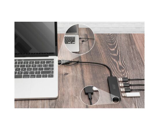 Концентратор Digitus USB-C + USB-A to 4xUSB-A 0.2m black (DA-70235), изображение 5 Концентратор Digitus USB-C + USB-A to 4xUSB-A 0.2m black (DA-70235), изображение 5