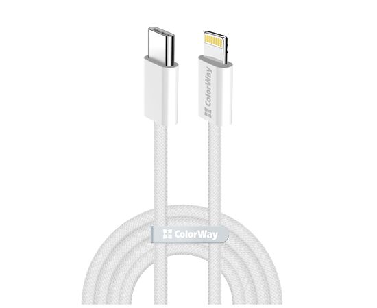 Дата кабель USB-C to Lightning 2.0m PD 27W braided gray ColorWay (CW-CBPDCL068-GR), зображення 2 Дата кабель USB-C to Lightning 2.0m PD 27W braided gray ColorWay (CW-CBPDCL068-GR), зображення 2
